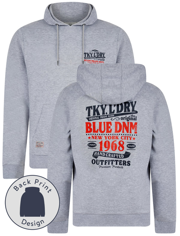 Marland Graphic Motif Brushback Fleece Pullover Hoodie with Back Print in Light Grey Marl - Tokyo Laundry