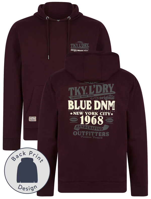 Marland Graphic Motif Brushback Fleece Pullover Hoodie with Back Print in Winetasting - Tokyo Laundry