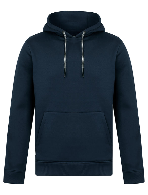 Valdemar Plain Brushback Fleece Pullover Hoodie in Peacoat Blue - Tokyo Laundry