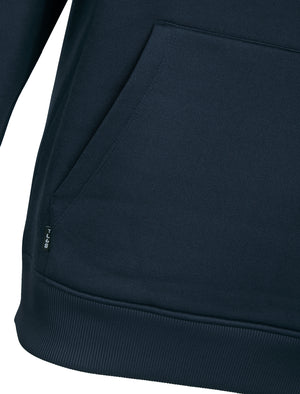 Valdemar Plain Brushback Fleece Pullover Hoodie in Peacoat Blue - Tokyo Laundry