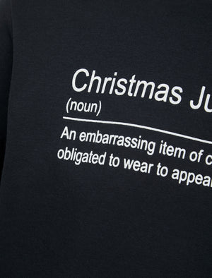 Men's Christmas Noun Novelty Crew Neck Brushback Fleece Pullover Sweater in Sky Captain Navy - Merry Christmas