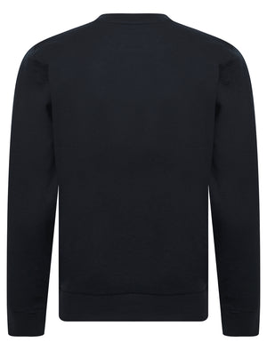 Men's Christmas Noun Novelty Crew Neck Brushback Fleece Pullover Sweater in Sky Captain Navy - Merry Christmas