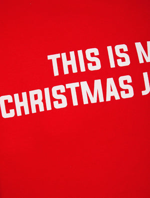 Men's My Christmas Jumper Novelty Crew Neck Brushback Fleece Pullover Sweater in Tokyo Red - Merry Christmas