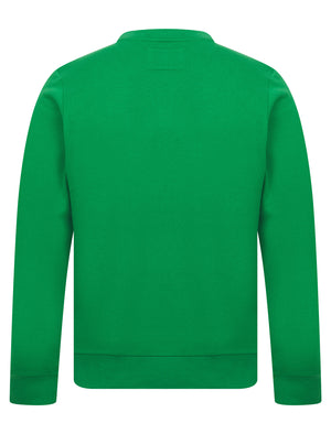 Men's Christmas Jumper Novelty Crew Neck Brushback Fleece Pullover Sweater in Amazon Green - Merry Christmas