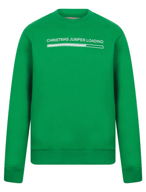 Men's Jumper Loading Novelty Crew Neck Brushback Fleece Christmas Pullover Sweater in Amazon Green - Merry Christmas