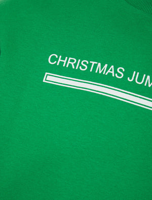 Men's Jumper Loading Novelty Crew Neck Brushback Fleece Christmas Pullover Sweater in Amazon Green - Merry Christmas