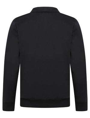 Diageo Cotton Blend Quarter Zip Funnel Neck Brushback Fleece Pullover Sweatshirt in Jet Black - Tokyo Laundry