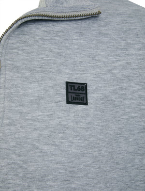 Diageo Cotton Blend Quarter Zip Funnel Neck Brushback Fleece Pullover Sweatshirt in Light Grey Marl - Tokyo Laundry