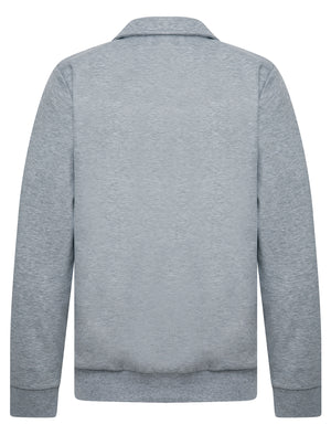 Diageo Cotton Blend Quarter Zip Funnel Neck Brushback Fleece Pullover Sweatshirt in Light Grey Marl - Tokyo Laundry