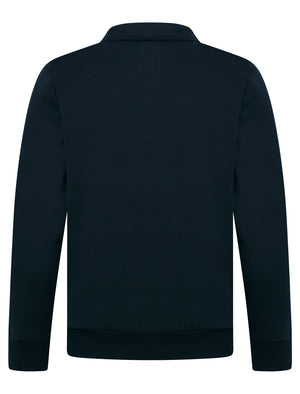 Diageo Cotton Blend Quarter Zip Funnel Neck Brushback Fleece Pullover Sweatshirt in Sky Captain Navy - Tokyo Laundry
