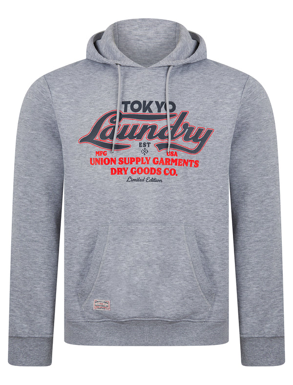 Kennion Graphic Motif Brushback Fleece Pullover Hoodie in Light Grey Marl - Tokyo Laundry
