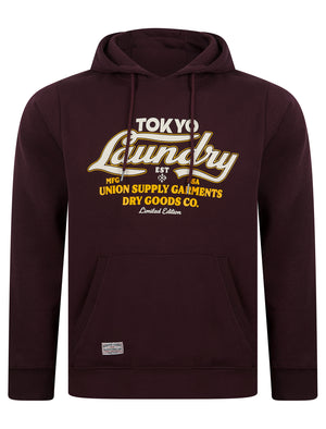 Kennion Graphic Motif Brushback Fleece Pullover Hoodie in Winetasting - Tokyo Laundry