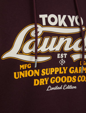 Kennion Graphic Motif Brushback Fleece Pullover Hoodie in Winetasting - Tokyo Laundry