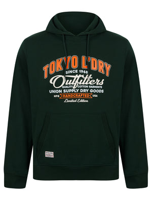 Otley Graphic Motif Brushback Fleece Pullover Hoodie in Scarab Green - Tokyo Laundry