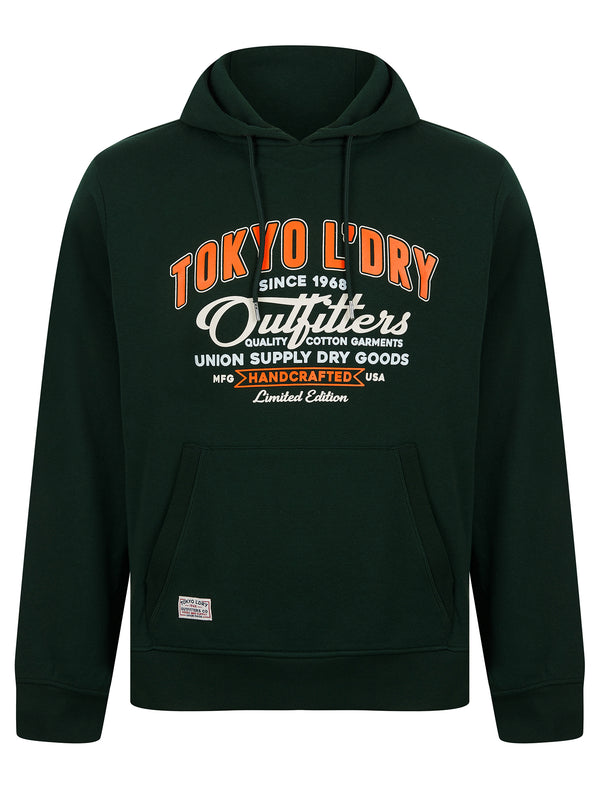 Otley Graphic Motif Brushback Fleece Pullover Hoodie in Scarab Green - Tokyo Laundry