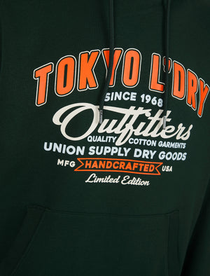 Otley Graphic Motif Brushback Fleece Pullover Hoodie in Scarab Green - Tokyo Laundry
