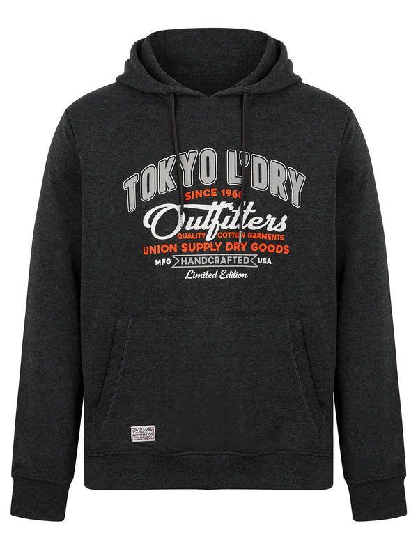 Otley Graphic Motif Brushback Fleece Pullover Hoodie in Charcoal Marl - Tokyo Laundry