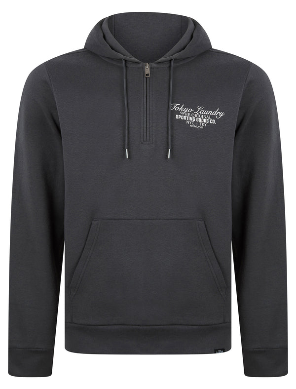 Morar Quarter Zip Neck Brushback Fleece Pullover Hoodie in Iron Gate - Tokyo Laundry