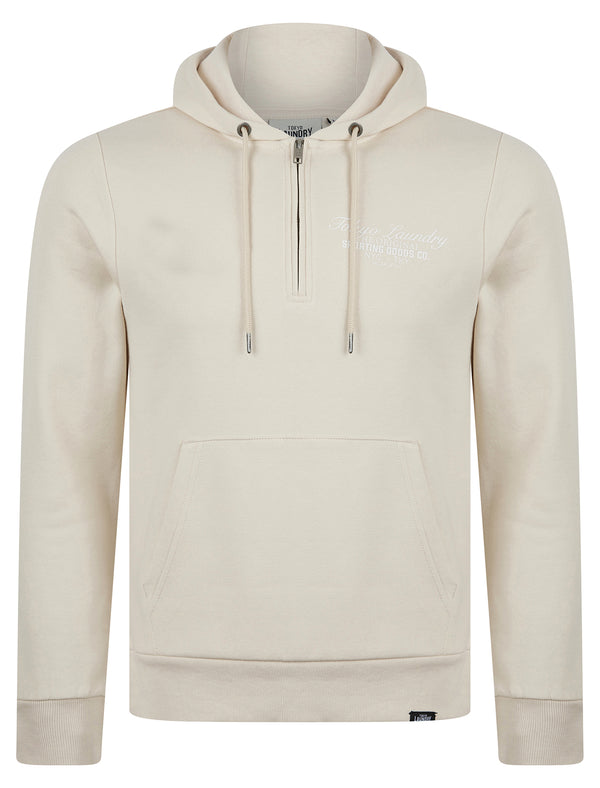 Morar Quarter Zip Neck Brushback Fleece Pullover Hoodie in Rainy Day Beige - Tokyo Laundry