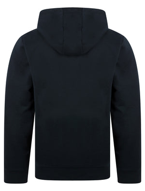 Morar Quarter Zip Neck Brushback Fleece Pullover Hoodie in Sky Captain Navy - Tokyo Laundry