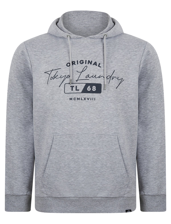 Perciys Graphic Motif Brushback Fleece Pullover Hoodie in Light Grey Marl - Tokyo Laundry