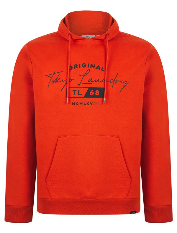 Perciys Graphic Motif Brushback Fleece Pullover Hoodie in Red Clay - Tokyo Laundry