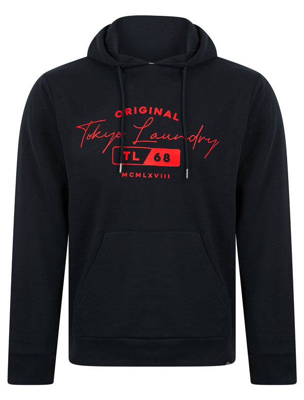 Perciys Graphic Motif Brushback Fleece Pullover Hoodie in Sky Captain Navy - Tokyo Laundry