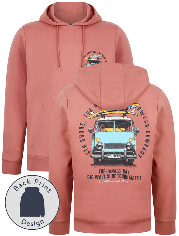 Gerrard Graphic Motif Brushback Fleece Pullover Hoodie with Back Print in Dusty Rose - South Shore