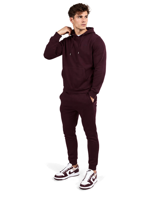 Palace Matching 2pc Hoody & Jogger Brushback Fleece Co-rd Set in Winetasting - Tokyo Laundry
