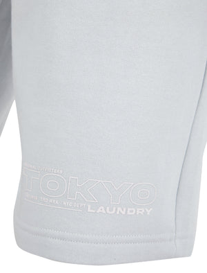 Brody Motif Brushback Fleece Pullover Hoodie and Jogger Shorts Set in Pale Blue - Tokyo Laundry