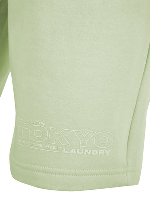 Brody Motif Brushback Fleece Pullover Hoodie and Jogger Shorts Set in Sage Green - Tokyo Laundry