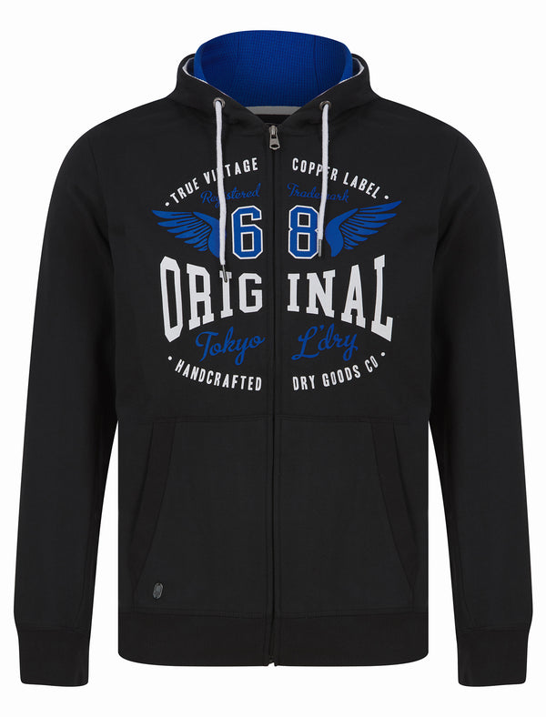 Revel Motif Brushback Fleece Zip Through Hoodie in Jet Black - Tokyo Laundry