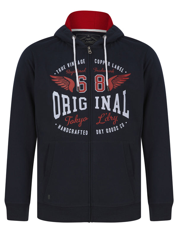 Revel Motif Brushback Fleece Zip Through Hoodie in Sky Captain Navy - Tokyo Laundry