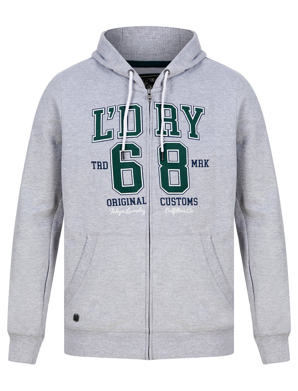 Heroic Motif Brushback Fleece Zip Through Hoodie in Light Grey Marl - Tokyo Laundry