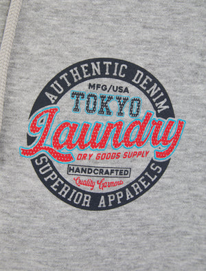 Baxter Reverse Print Brushback Fleece Zip Through Hoodie in Light Grey Marl - Tokyo Laundry