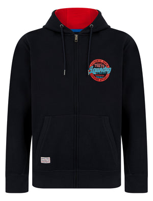 Baxter Reverse Print Brushback Fleece Zip Through Hoodie in Sky Captain Navy - Tokyo Laundry