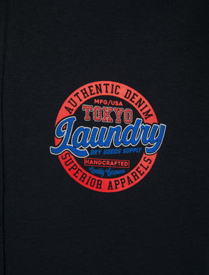 Baxter Reverse Print Brushback Fleece Zip Through Hoodie in Sky Captain Navy - Tokyo Laundry