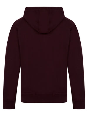 Claude Graphic Motif Brushback Fleece Zip Through Hoodie in Winetasting - Tokyo Laundry