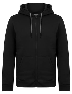 Emund Plain Brushback Fleece Zip Through Hoodie in Jet Black - Tokyo Laundry