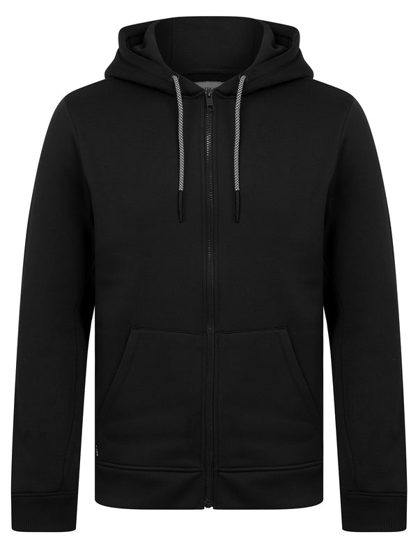 Emund Plain Brushback Fleece Zip Through Hoodie in Jet Black - Tokyo Laundry