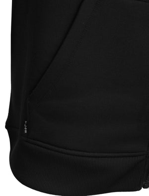 Emund Plain Brushback Fleece Zip Through Hoodie in Jet Black - Tokyo Laundry