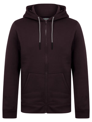 Emund Plain Brushback Fleece Zip Through Hoodie in Winetasting - Tokyo Laundry