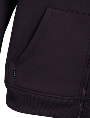 Emund Plain Brushback Fleece Zip Through Hoodie in Winetasting - Tokyo Laundry