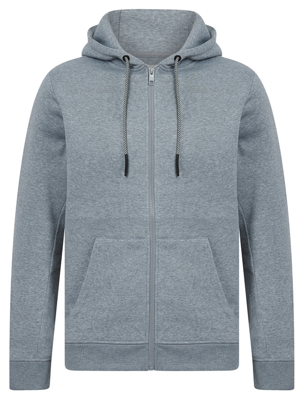 Emund Plain Brushback Fleece Zip Through Hoodie in Light Grey Marl - Tokyo Laundry