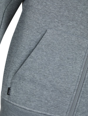 Emund Plain Brushback Fleece Zip Through Hoodie in Light Grey Marl - Tokyo Laundry