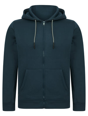 Emund Plain Brushback Fleece Zip Through Hoodie in Midnight Navy - Tokyo Laundry