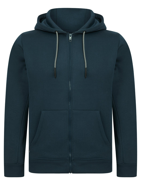 Emund Plain Brushback Fleece Zip Through Hoodie in Midnight Navy - Tokyo Laundry