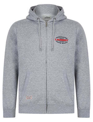Stonefall Reverse Print Brushback Fleece Zip Through Hoodie in Light Grey Marl - Tokyo Laundry