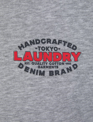 Stonefall Reverse Print Brushback Fleece Zip Through Hoodie in Light Grey Marl - Tokyo Laundry