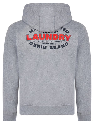 Stonefall Reverse Print Brushback Fleece Zip Through Hoodie in Light Grey Marl - Tokyo Laundry